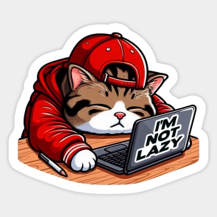 I'm Not Lazy meme Chubby Tabby Cat Take A Nap Laptop Sticker